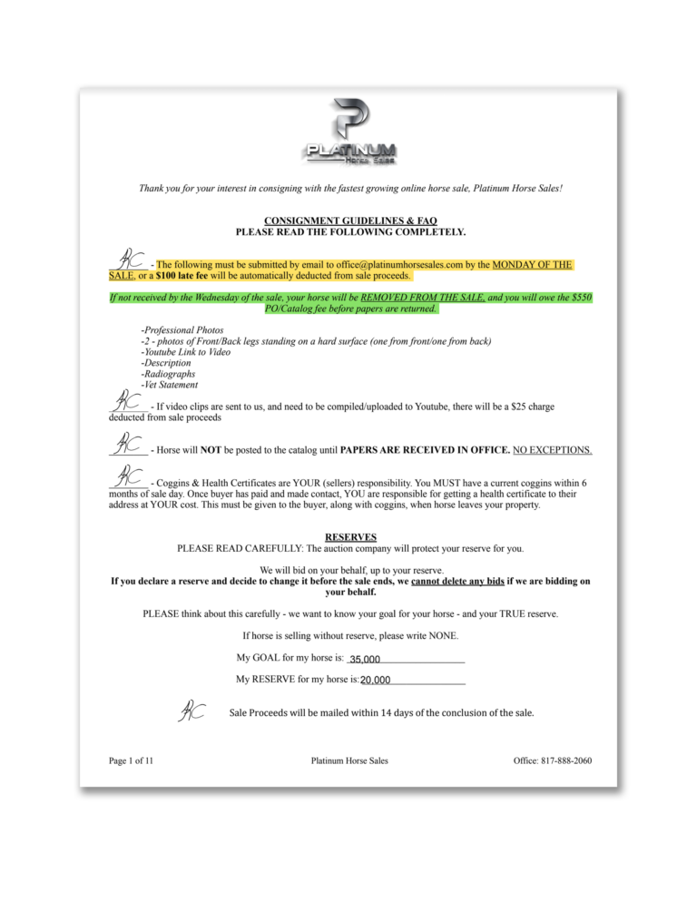 Consign Platinum Horse Sales